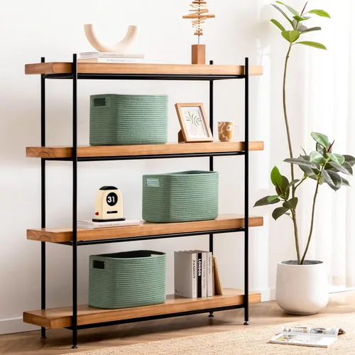 Miniatura 5 de UBBCARE Paquete de 2 cestas de almacenamiento para organizar, cestas de estante con asas, cestas de almacenamiento tejidas para estantería/estante