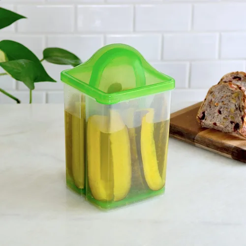 Miniatura 3 de Youngever Paquete de 2 recipientes para pepinillos con colador, soporte de plástico para pepinillos con colador, conservador de pepinillos con tapa