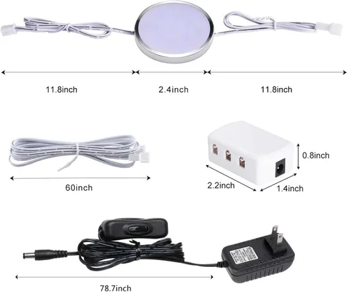 Miniatura 3 de Kit de iluminación LED para debajo del gabinete, paquete de 6 luces de disco enlazables con atenuador táctil, enchufe con cable para iluminación