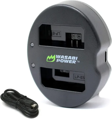 Wasabi Power Cargador de batería USB dual compatible con Canon LP-E5 y Canon EOS 450D, 500D, 1000D, Kiss F, Kiss X2, Kiss X3, Rebel XS, Rebel XSi,