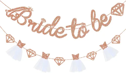 pinkblume Cartel de oro rosa con la frase "Bride To Be", papel con purpurina de doble cara para vestido de boda, guirnalda de diamantes para novia,