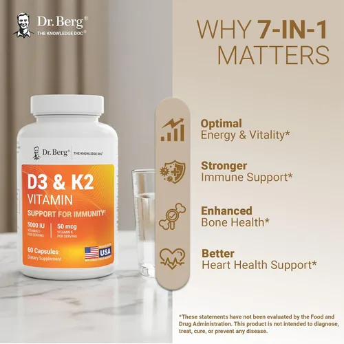 Miniatura 6 de Dr. Berg Fuerza Máxima 2-en-1 Vitamina D3 K2 5000 IU D3 Derivado Naturalmente 4 Veces Probado y Verificado en Laboratorio Fórmula de Alta