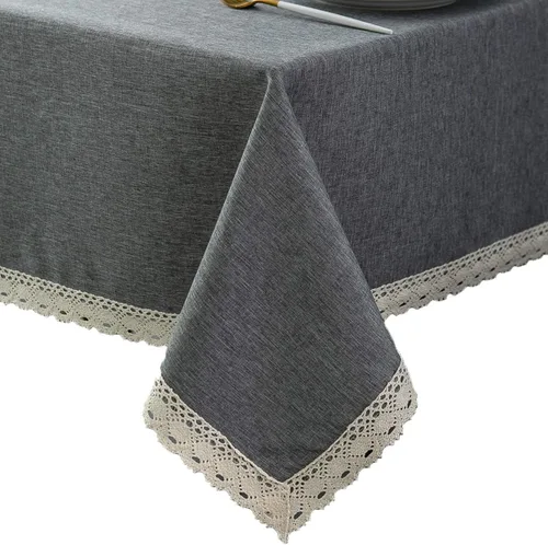 Miniatura 20 de EHouseHome Mantel de lino sintético con ribete de encaje, impermeable, a prueba de derrames, resistente a las manchas, sin arrugas, a prueba