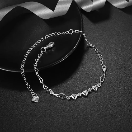 Miniatura 6 de Joyería de moda 925 plata esterlina amor corazón alas ángel cadena tobillera, Plata