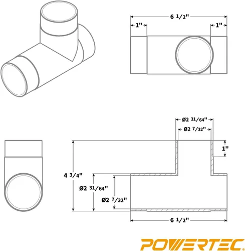 Miniatura 4 de POWERTEC 70180 2-1/2-Inch T-Fitting Ajuste en T de 2-1/2