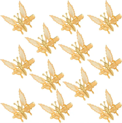 12 pinzas de mariposa doradas, pinzas de mariposa en movimiento, pasadores de cocodrilo de metal vintage, accesorios para el cabello retro de los