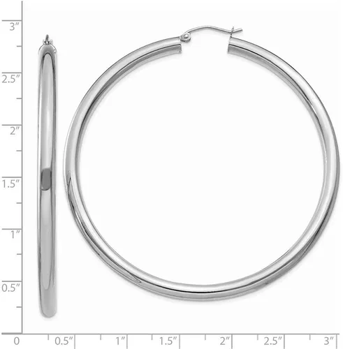 Miniatura 3 de Pendientes de aro de tubo ligeros de 0.157in, de oro blanco de 14 quilates, estilo T866L de 2.559in