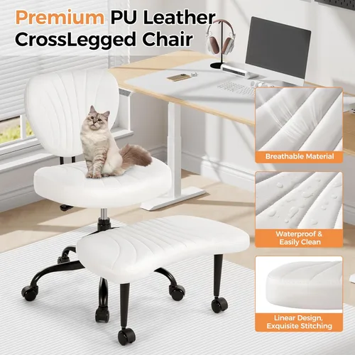 Miniatura 8 de Silla de Oficina para Sentarse con Piernas Cruzadas, Silla Ergonómica Criss Cross con Ruedas, Silla de Meditación Giratoria 360° de Altura Ajustable