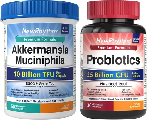 NewRhythm Akkermansia Muciniphila Probiótico, 10 mil millones de TFU y probióticos para mujeres y hombres 25 mil millones de UFC