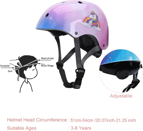 Miniatura 5 de Casco para niños con rodilleras, coderas y protectores de muñeca, equipo de protección para niños de 3 a 5-8 años para niños y niñas, apto para Rosa