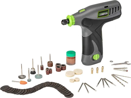 Genesis GLRT08B-65 Herramienta giratoria de velocidad variable de 8 V con batería de iones de litio extraíble, soporte de carga, adaptador de pared