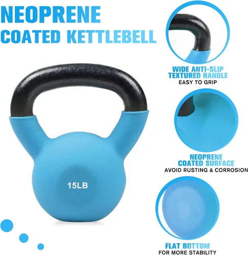 Miniatura 2 de RitFit Pesa rusa de hierro fundido sólido con revestimiento de neopreno, 5, 10, 15, 20, 25, 30, 35, 40, 45, 50 libras, ideal para entrenamiento