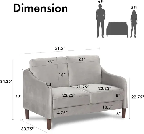 Miniatura 3 de Furniture of Amarica Diana - Sofá biplaza de terciopelo moderno de mediados de siglo con patas de madera maciza, sofá tapizado compacto de 2 plazas