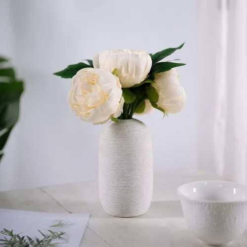 Efavormart - Peonías artificiales de seda blanca de 10 pulgadas de alto, 5 cabezas de color beige, para decoración de bodas, fiestas