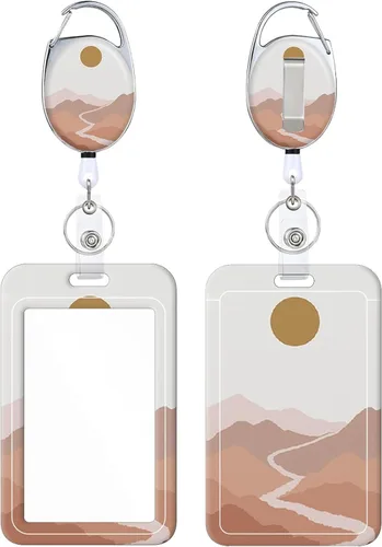 Miniatura 15 de Portainsignia Retráctil, Carrete de Insignia con Clip para Cinturón de Patrón Estampado Lindo con Llavero, Protector de Tarjeta de Identificación