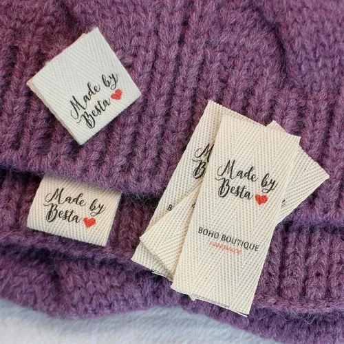 Etiqueta de sarga personalizada, etiquetas de costura para artículos hechos a mano, algodón con logotipo o texto, etiqueta de accesorios de costura 4