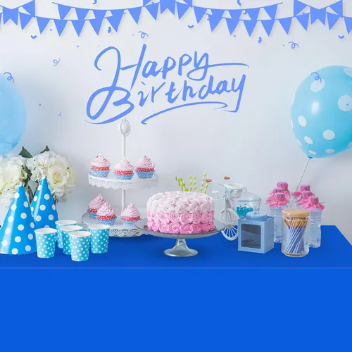 Miniatura 5 de Paquete de 16 manteles de plástico azul para mesas rectangulares, manteles decorativos premium azul real desechables para fiestas, cubierta de mesa