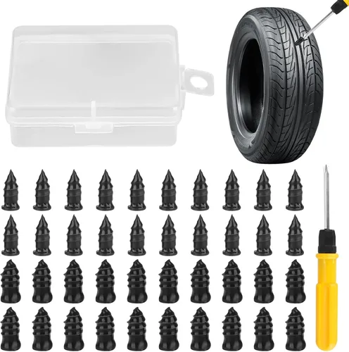 Linkstyle Kit de uñas de goma para reparación de neumáticos, 40 clavos de reparación de atornillados, herramienta de reparación de pinchazos planos