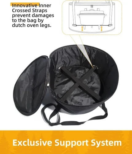 Miniatura 2 de Morjor Bolsa para horno holandés de 14 pulgadas, bolsa de transporte con correas cruzadas interiores adicionales y 2 bolsillos