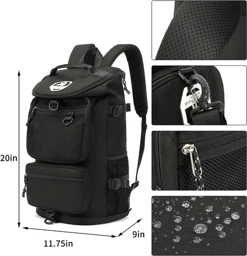 Miniatura 2 de Kalesi Bolsa de lona para gimnasio, 4 vías, impermeable, con compartimento para zapatos, para viajes, deporte, senderismo, laptop, Negro, X-Grande
