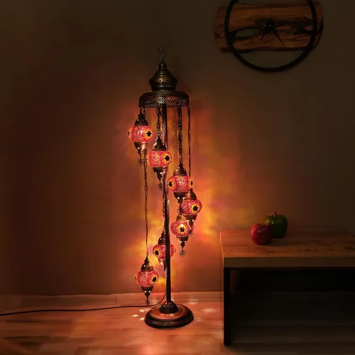 Miniatura 6 de Asylove Lámpara de pie turca, lámpara marroquí de mosaico de 7 globos, iluminación de piso para sala de estar, decorativa para el hogar, diseños