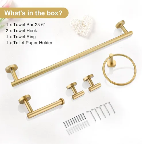 Miniatura 7 de TQKAG Juego de accesorios de baño de 5 piezas, juego de accesorios de baño de oro cepillado de 23.6 pulgadas, juego de toallero de acero inoxidable