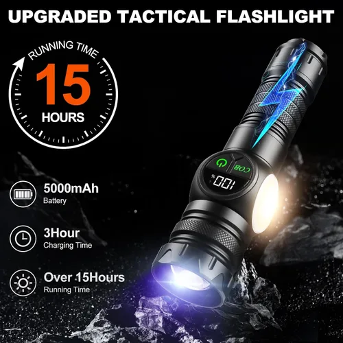 Miniatura 5 de iodoo 4 en 1 linterna recargable UV 6500K / 395nm con atenuación sin escalones, 5000 lúmenes, haz zoom, luz UV IP45, linterna LED de Halloween