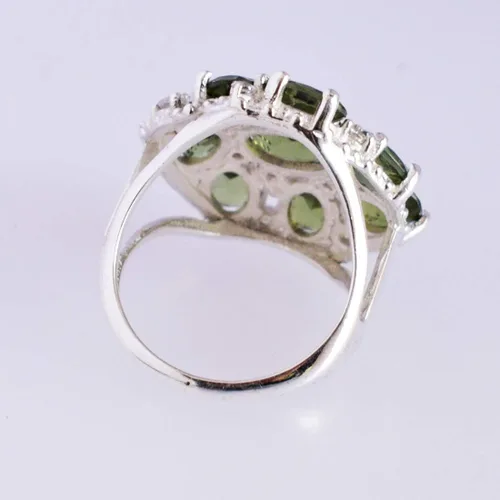 Miniatura 5 de Anillo de plata de ley 925 con piedras preciosas de Moldavita, diseño impresionante para mujer