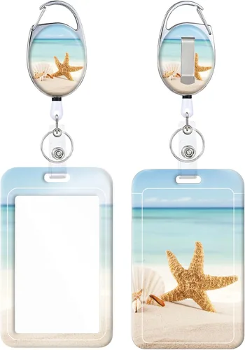 Miniatura 8 de Portainsignia Retráctil, Carrete de Insignia con Clip para Cinturón de Patrón Estampado Lindo con Llavero, Protector de Tarjeta de Identificación