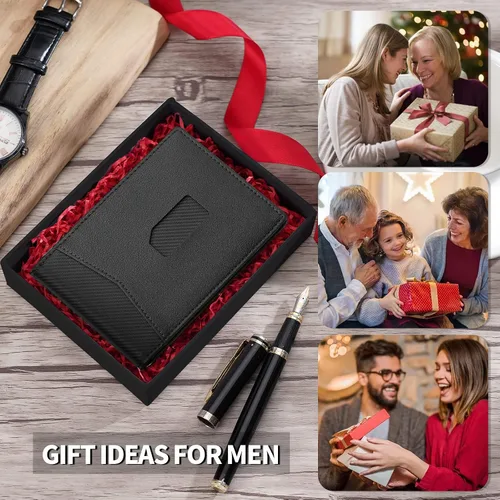 Miniatura 3 de SHOUCANGAR Billeteras para hombre delgadas con 11 ranuras para tarjetas, billetera RFID minimalista con bolsillo frontal, cartera de tarjetas
