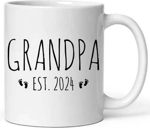 Taza Grandpa Est. 2024 Anuncio de embarazo Grandpa To Be Taza promovida a abuelo Presente 11 oz Blanco