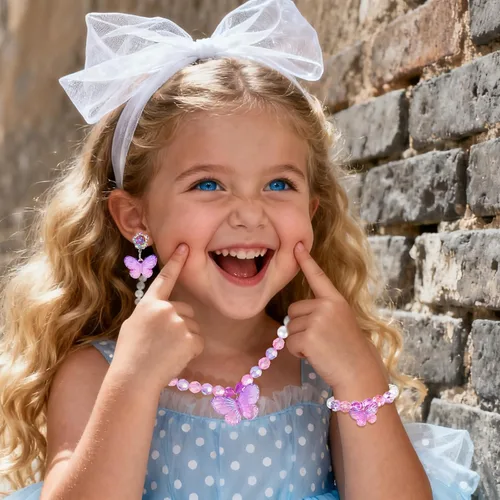 Miniatura 5 de 2 juegos de joyería de princesa para niñas pequeñas, juego de joyería de mariposa para niños, collares elásticos, pulseras, anillos y pendientes