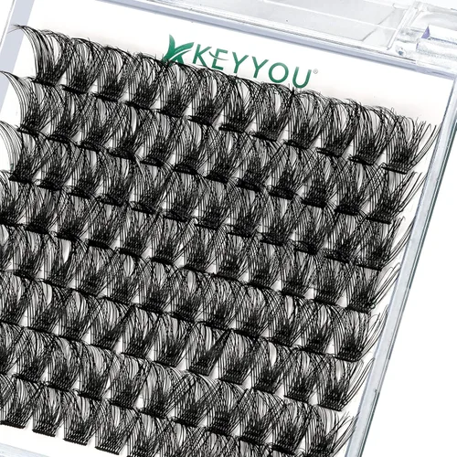 Miniatura 9 de KEYYOU Racimos de pestañas, 96 piezas de extensiones de pestañas DIY, rizado D de 16 mm, negro, realista, no irritante, fácil de colocar en casa