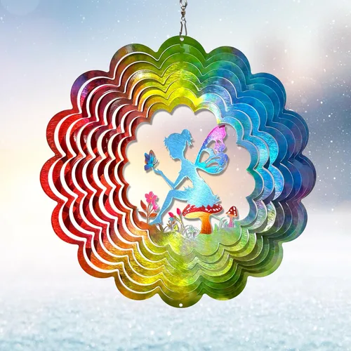 Miniatura 16 de Mandala Blossom Wind Spinner - Molinillos de Viento de Metal Escultura de Viento Colgante Cinética 3D de 12 pulgadas Cortada con Láser