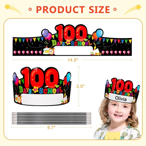 Miniatura 2 de SICOHOME Gorras de papel para niños, coronas de papel para estudiantes, jardín de infantes, suministros de fiesta preescolar, ajustables 2-100 días