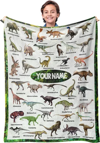Manta personalizada de dinosaurio para niños, mantas de regalo de dinosaurios jurásicos para niños, manta personalizada con nombre, manta de