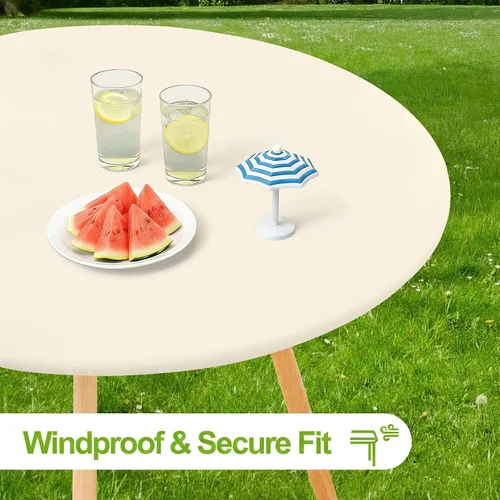 Miniatura 3 de Smiry Mantel Redondo de Spandex, Manteles Elásticos Ajustados Lavables para Mesas de 18"-24", Cubierta de Mesa de Pícnic Elástica Impermeable