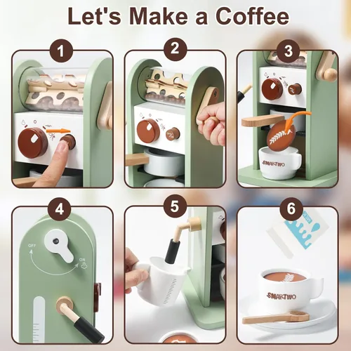 Miniatura 6 de Juguete para cafeteras de madera para niños, juego de máquina de café con molinillo, rutina de preparación de café, estimula el juego imaginativo