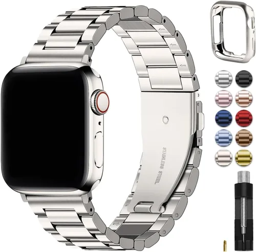 Miniatura 12 de Fullmosa Banda de Metal Compatible con Correas de Apple Watch de 1.61, 1.58, 1.5, 1.81, 1.93, 1.77, 1.73, 1.65 pulgadas, Correa iWatch con Estuche