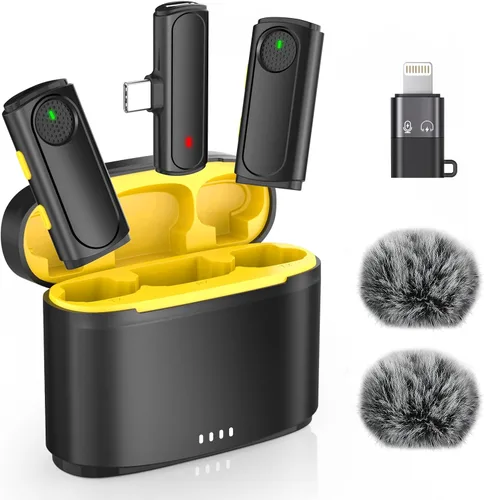 Miniatura 11 de Mini micrófono inalámbrico para iPhone, micrófono Bluetooth Lavalier para grabación de video, paquete de 2 micrófonos de solapa con clip
