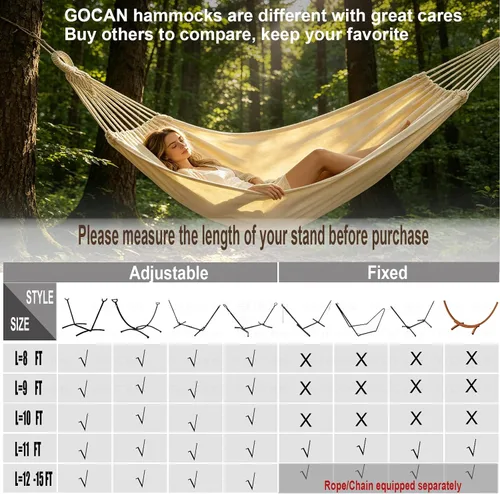 Miniatura 7 de GOCAN - Hamaca doble brasileña para 2 personas, 129.9 x 59 pulgadas, carga de 500 libras, lona de algodón, hamaca para patio, porche, jardín, patio