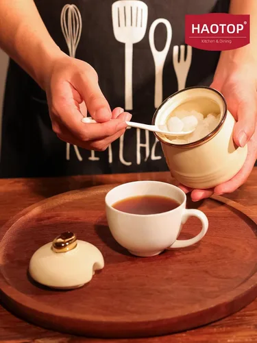 Miniatura 5 de Azucarero de 12 oz con tapa y cuchara, tarro de azúcar de cerámica simple, contenedor de azúcar, dispensador de azúcar, accesorios de barra de café
