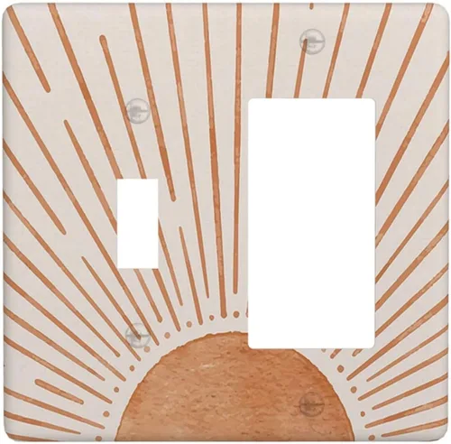 Miniatura 84 de Placa de pared eléctrica de 1 gang sin dispositivo en blanco, bohemio naranja vintage años 70 60s beige amanecer puesta de sol mediados de siglo