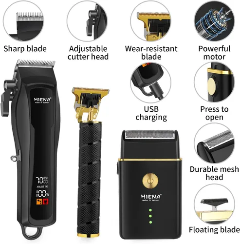 Miniatura 6 de HIENA PRO Juego de cortapelos profesional para hombres, juego de cortapelos inalámbrico y kit de recortadora, recortadora de barba eléctrica
