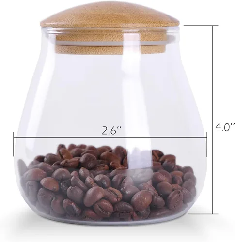 Miniatura 2 de WHJY Recipiente de almacenamiento de vidrio transparente de 13 onzas con tapa hermética de bambú, pequeño y moderno tarro decorativo redondo