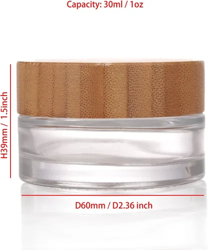 Miniatura 3 de COSIDEA 5 tarros vacíos de vidrio transparente redondos de 1 onza/1.06 oz con tapas de bambú, tarro de crema de bambú, recipientes de viaje