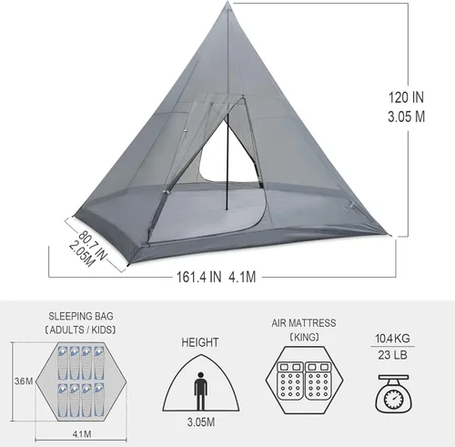 Miniatura 5 de KAZOO - Tienda de campaña familiar grande, impermeable, tipi, tiendas con habitación de 8 personas, tienda de tipi, armado instantáneo, Blanco sucio
