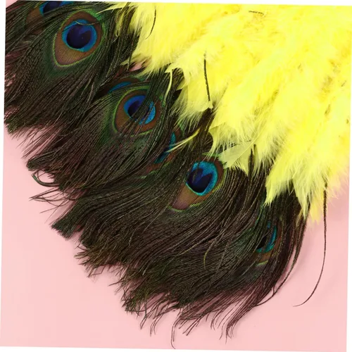 Miniatura 3 de DECHOUS Abanico de fiesta, 1 unidad, ventilador de mano de pavo real, ventilador plegable, ventilador de baile de ropa de pavo real amarillo pavo