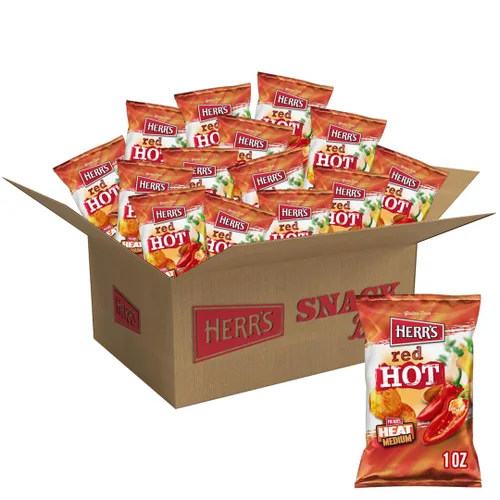 HERR'S Papas fritas Red Hot, 1 onza (paquete de 36 bolsas) – Papas fritas crujientes y picantes – Perfectas para los amantes de los snacks que les