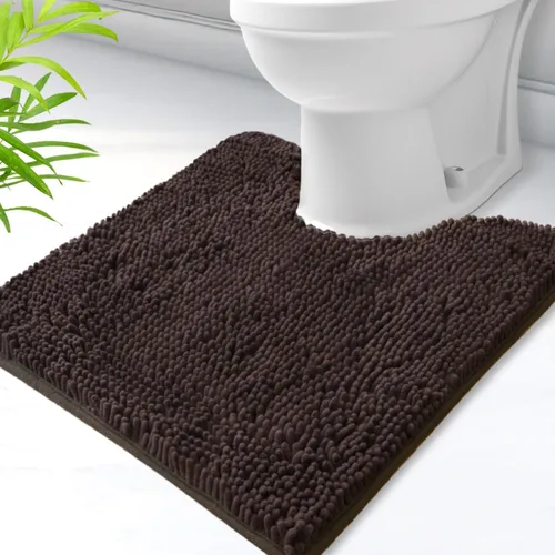 Miniatura 37 de Alfombras de baño en forma de U, alfombras de baño de felpilla súper absorbentes y respaldo antideslizante de PVC fuerte para inodoros, lavables a